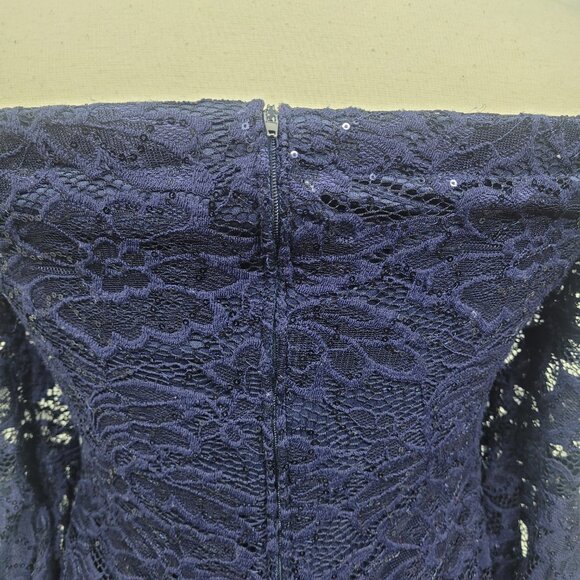 Teeze Me Women’s Blue Lace Off-Shoulder Dress Size 11 Bell Sleeve Cocktail Party - Picture 7 of 8